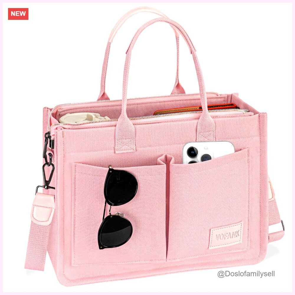 Large Canvas Tote Bag with Zipper Closure and Adjustable Shoulder Strap
